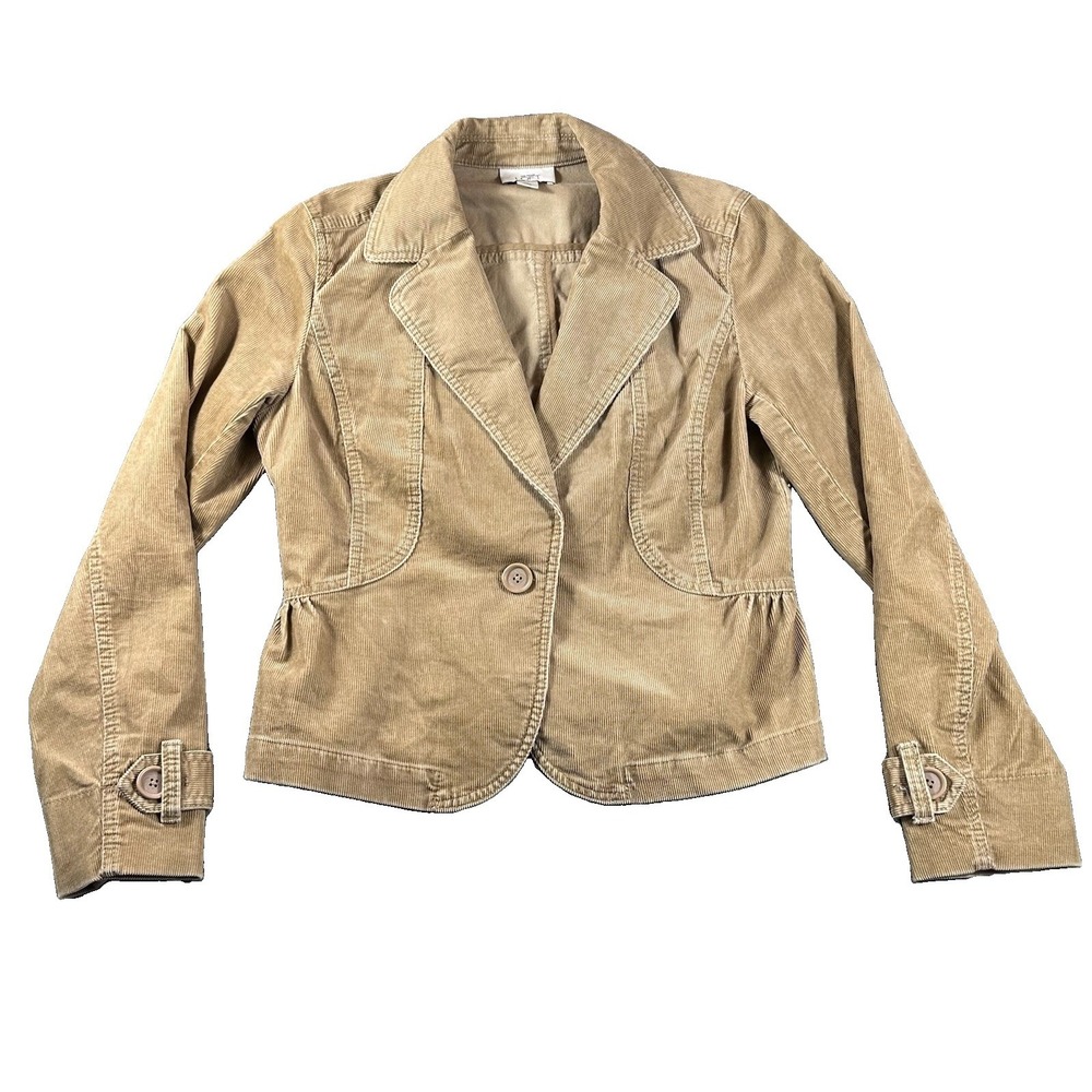 Loft Y2K Tan Corduroy Blazer Flattering Tailored Fit Womens 10 Peplum 90s Camel